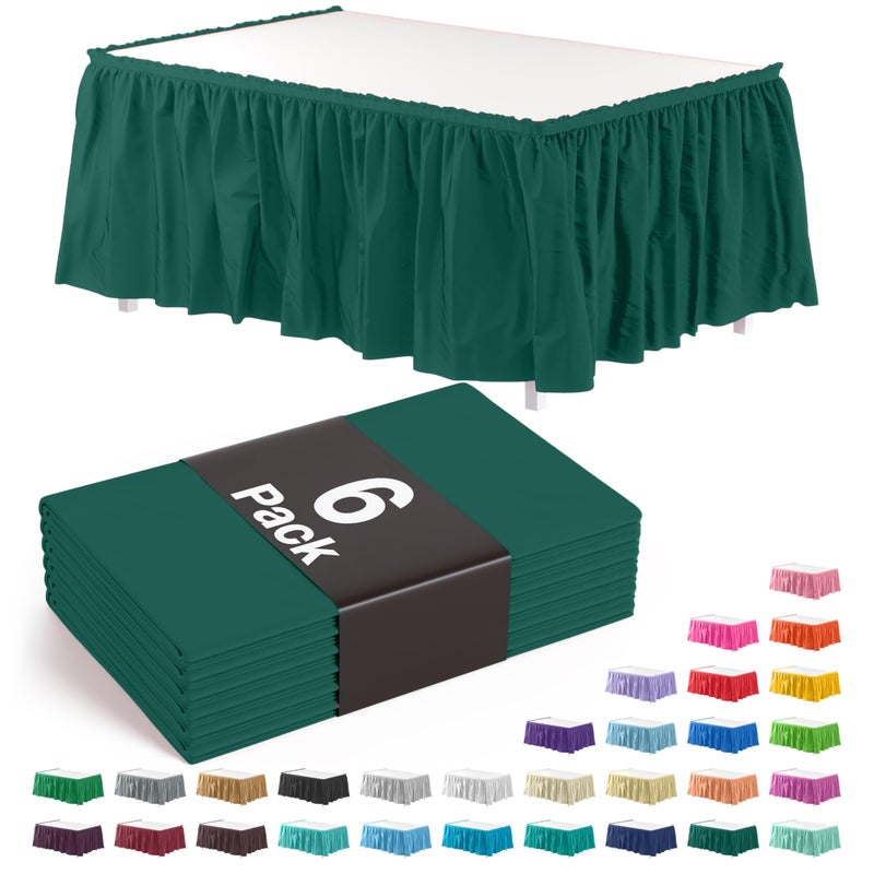 Exquisite Ruffle Table Skirt Dark Green 6 Pack 14 Ft Long Table Skirts for Rectangle Tables 6ft Plus or Round Tables Skirts with Adhesive Strip for Gender Reveal Decor & Happy Birthday Parties - Image 1